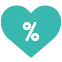 Turkusowe serce z symbolem procenta
